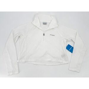 new Columbia Pullover Womens Medium White Glacial Cropped II Fleece Half Zip Top